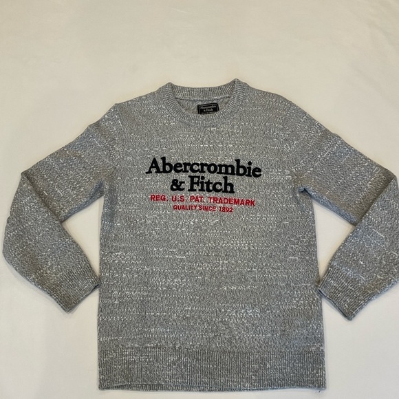 Abercrombie & Fitch Embroidered Logo Crew Neck Pullover Sweater Size XSmall Grey - Picture 6 of 14